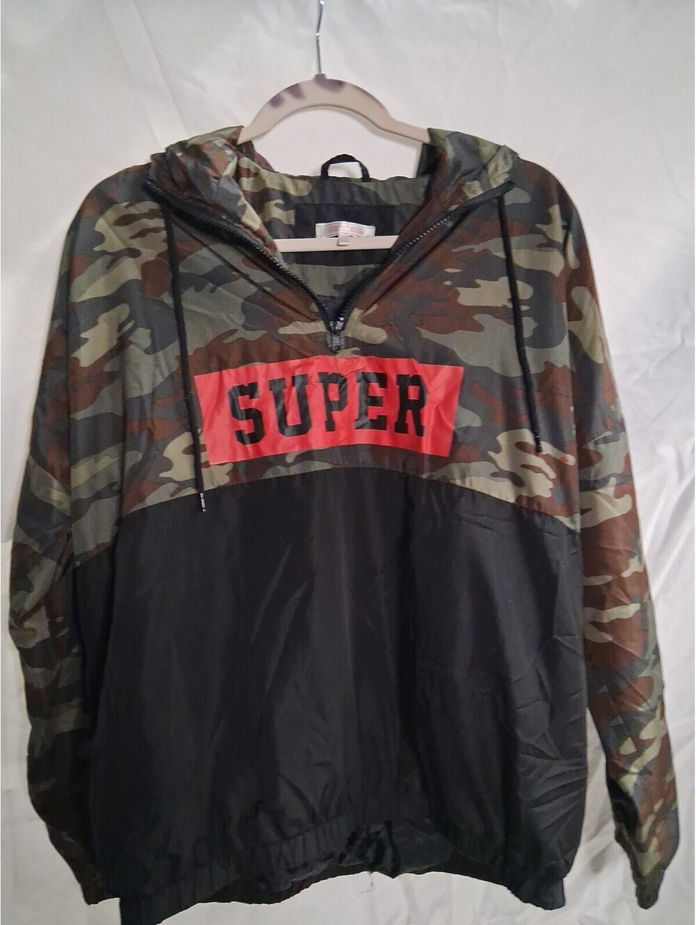 SUPER Stella Tweed Camo Jacket Half Zip Super Large Size Windbreaker J2